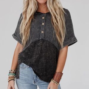 NWT Fantastic Fawn Colorblock Contrast Henley Hoodie Hooded Tee Top Charcoal